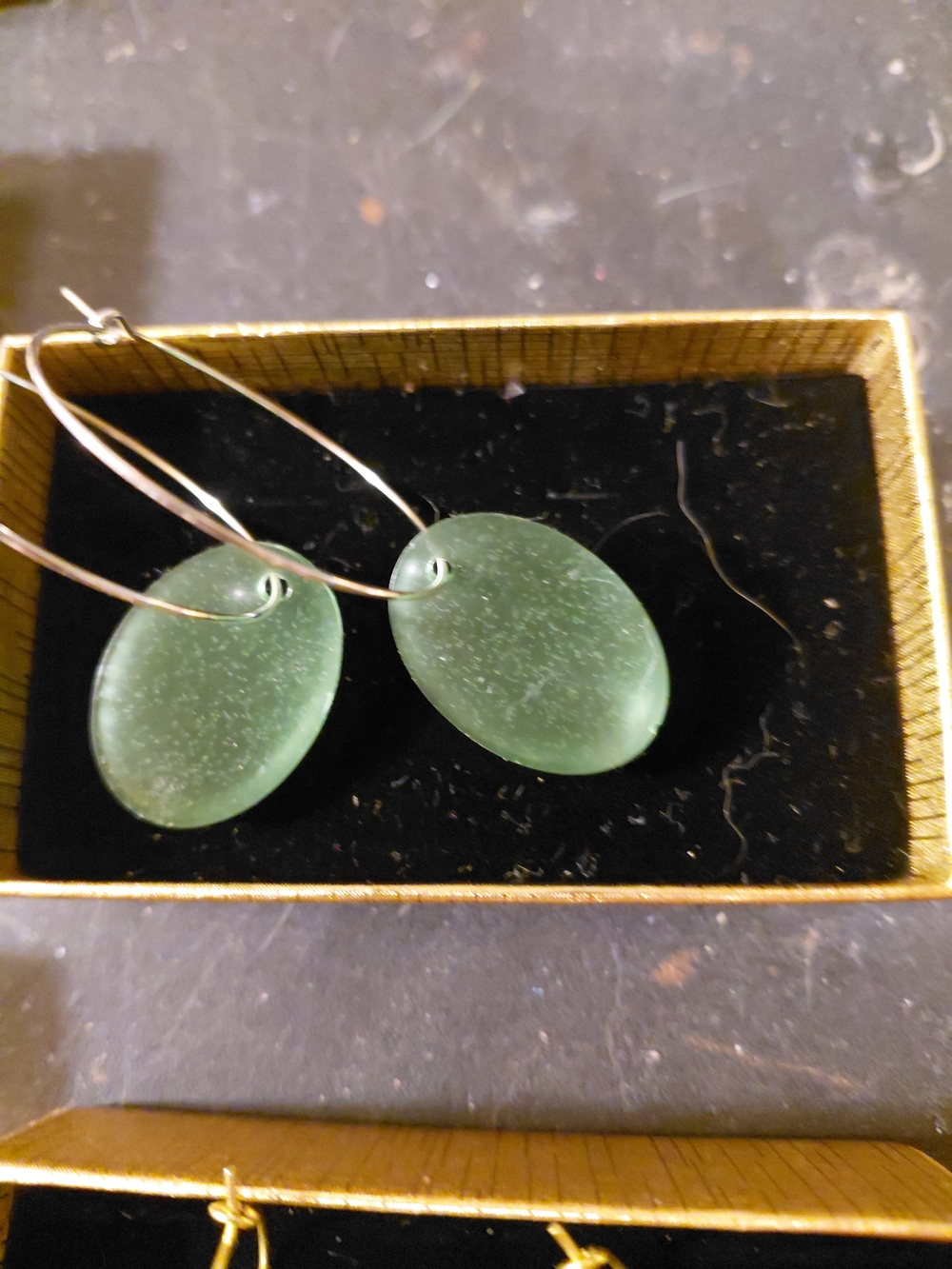 Sea Glass Oval Drop Earrings in Green